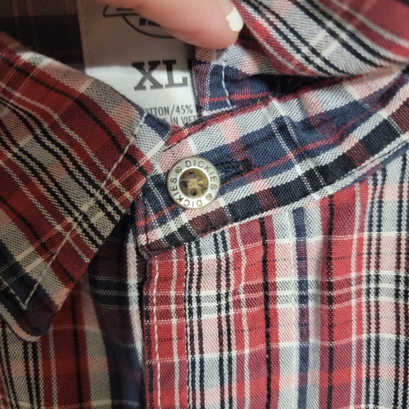 Dickies Western Blue/Red/White Plaid Long Sleeve Snap Front Men's Size XLT - Picture 10 of 10
